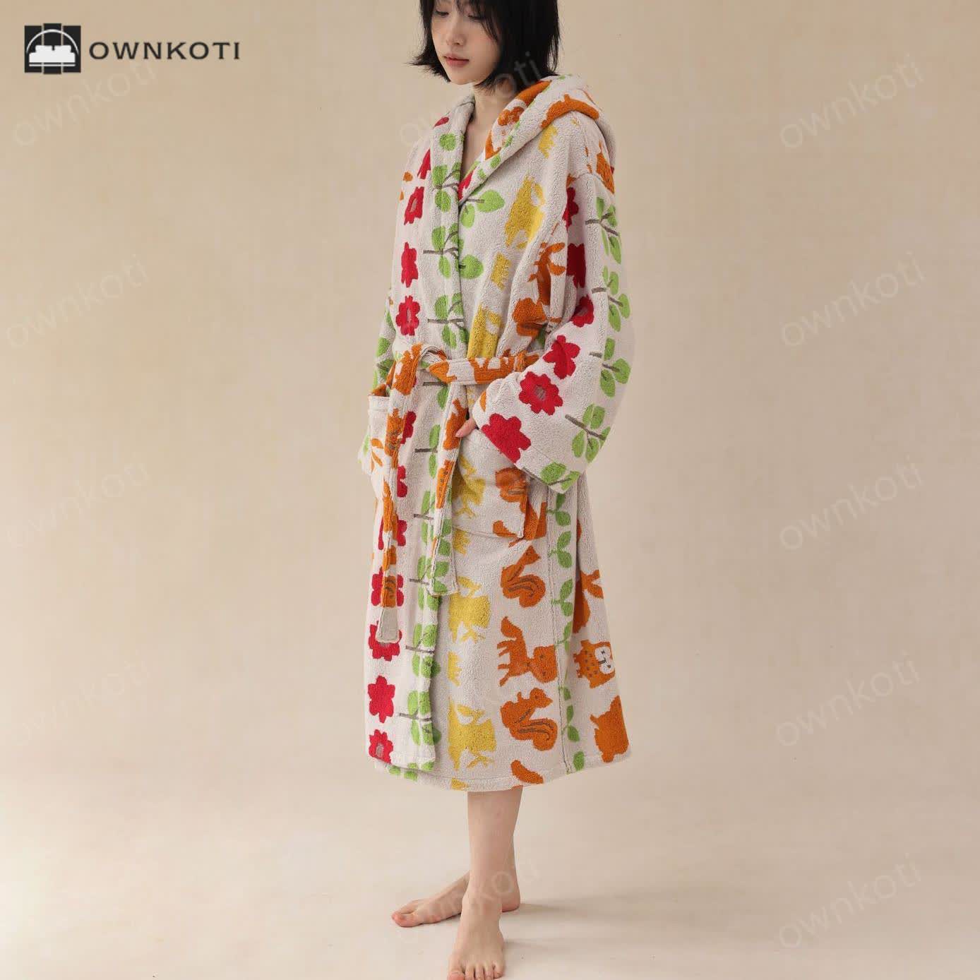 Pastoral Cotton Absorbent Hooded Bathrobe