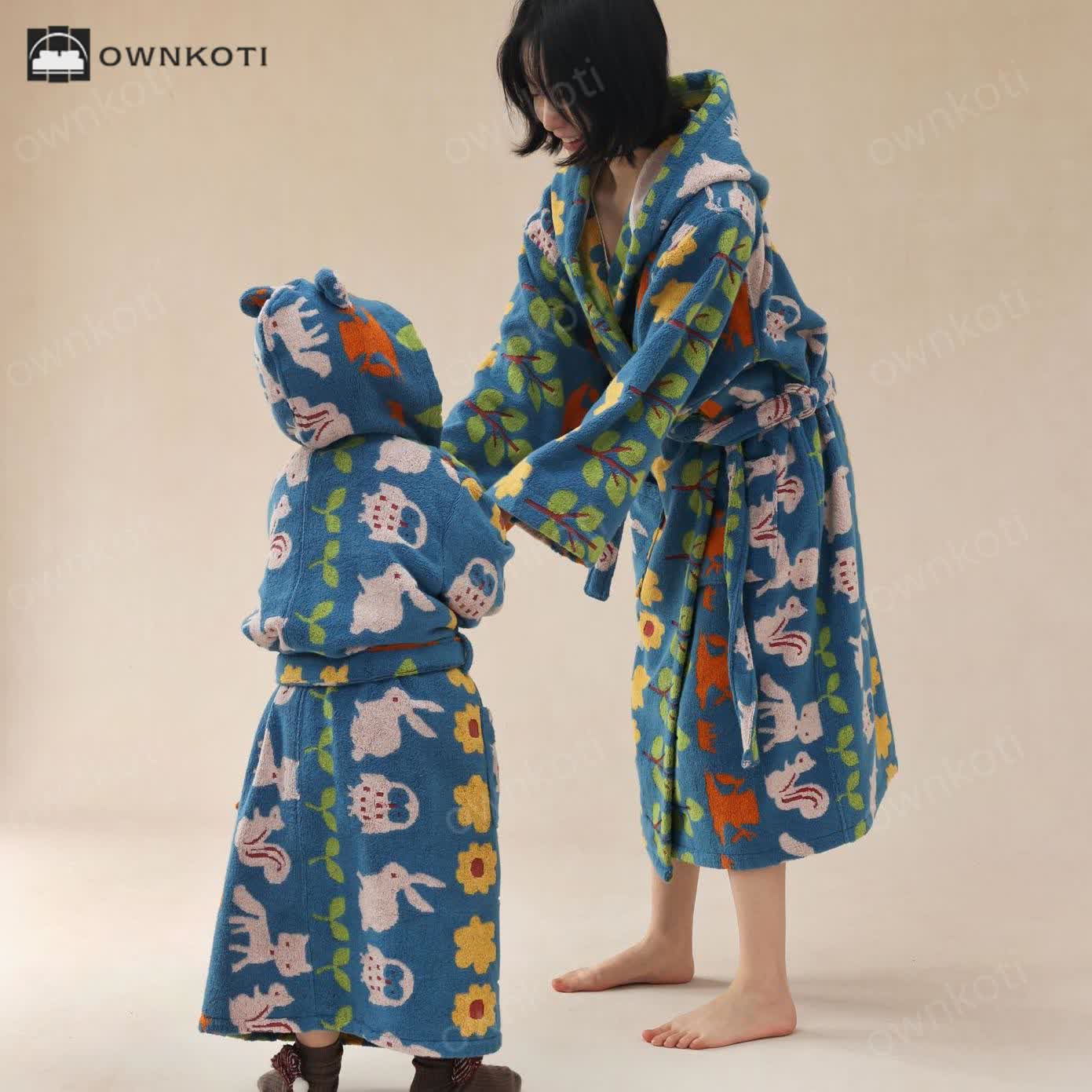 Pastoral Cotton Absorbent Hooded Bathrobe