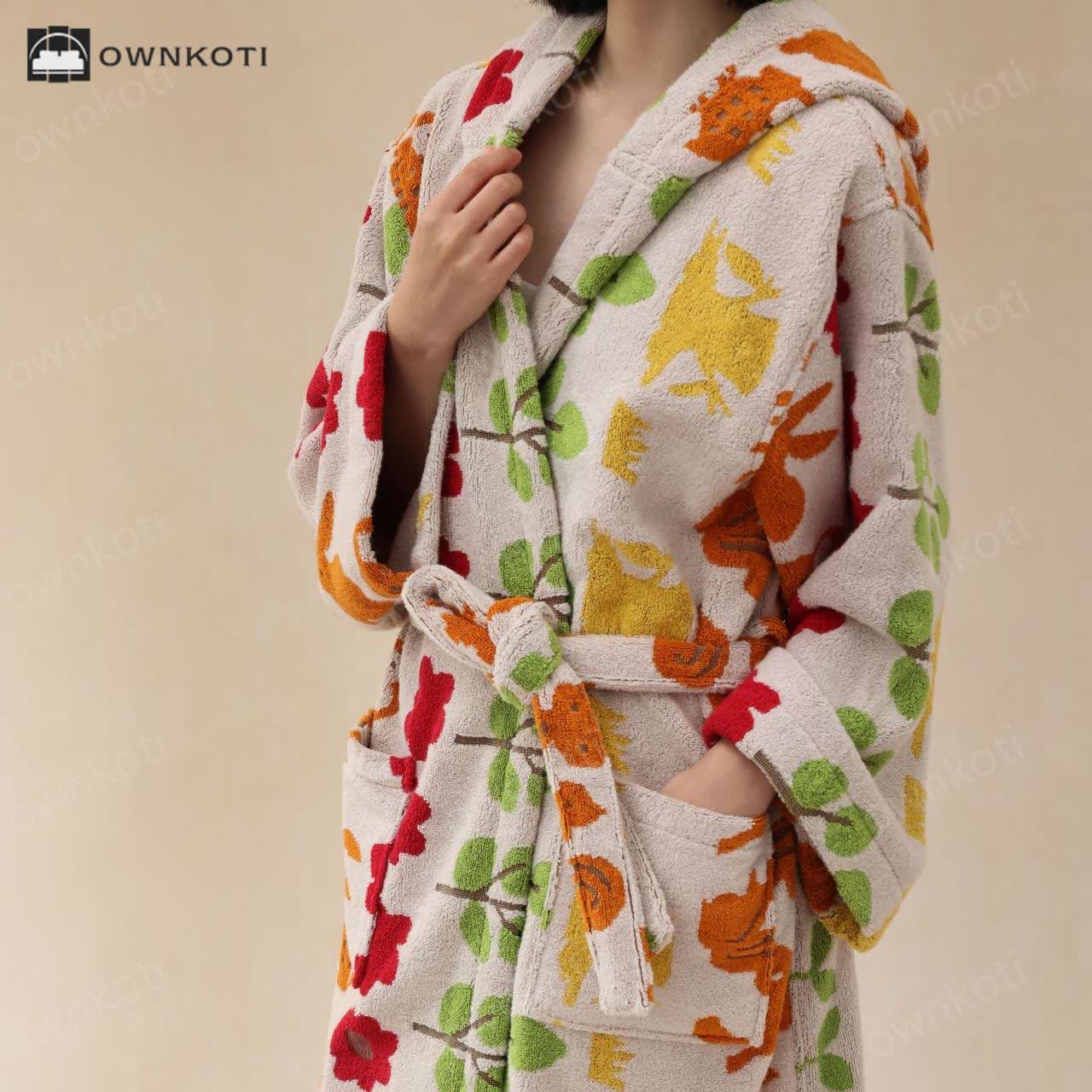 Pastoral Cotton Absorbent Hooded Bathrobe