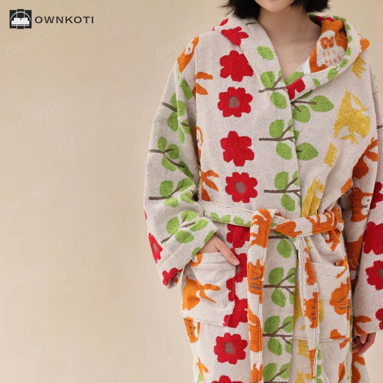 Pastoral Cotton Absorbent Hooded Bathrobe