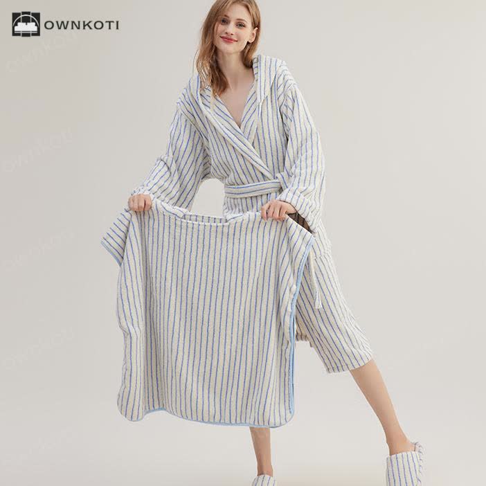 Pure Cotton Striped Hooded Cape Bathrobe