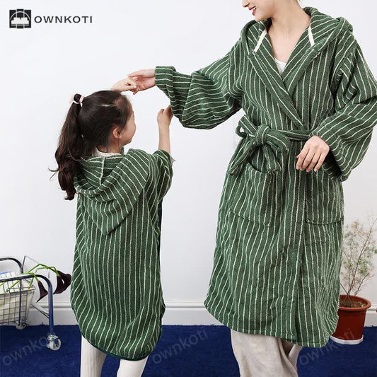 Pure Cotton Striped Hooded Cape Bathrobe