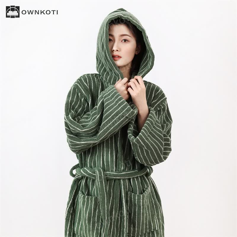 Pure Cotton Striped Hooded Cape Bathrobe