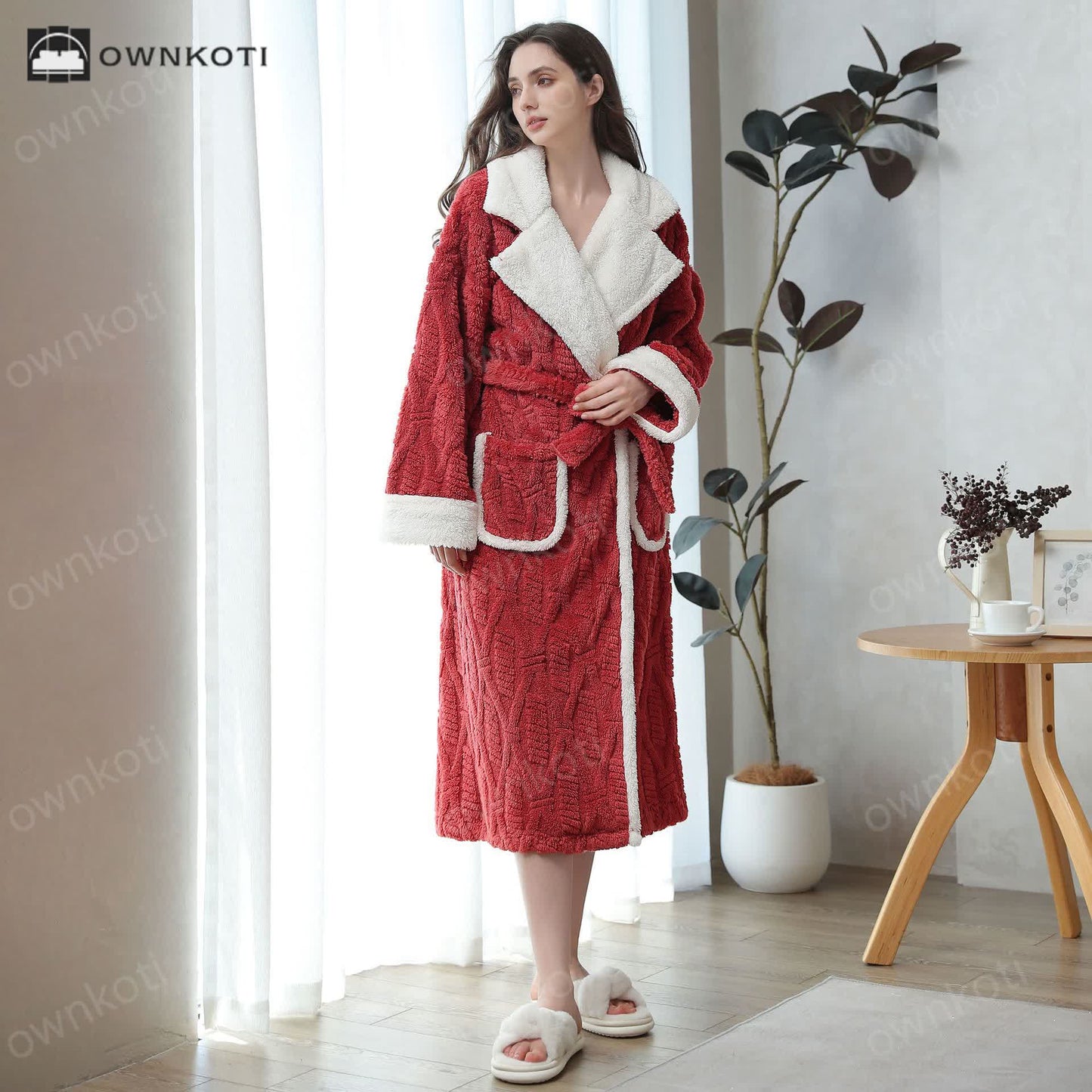 Jacquard Fleece Lapel Neck Bathrobe