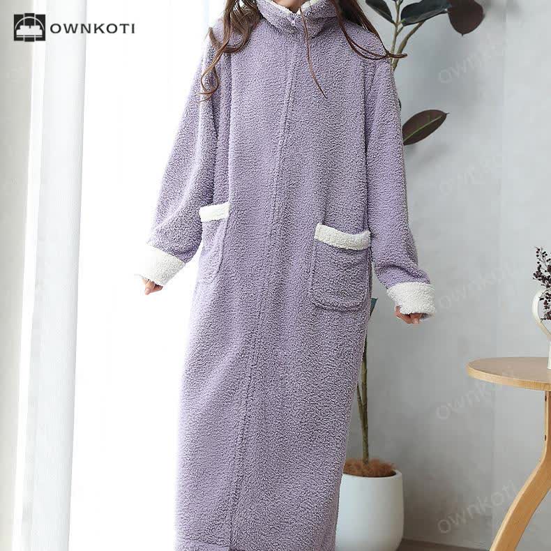 Soft Fleece Warm Zippered Long Nightgown