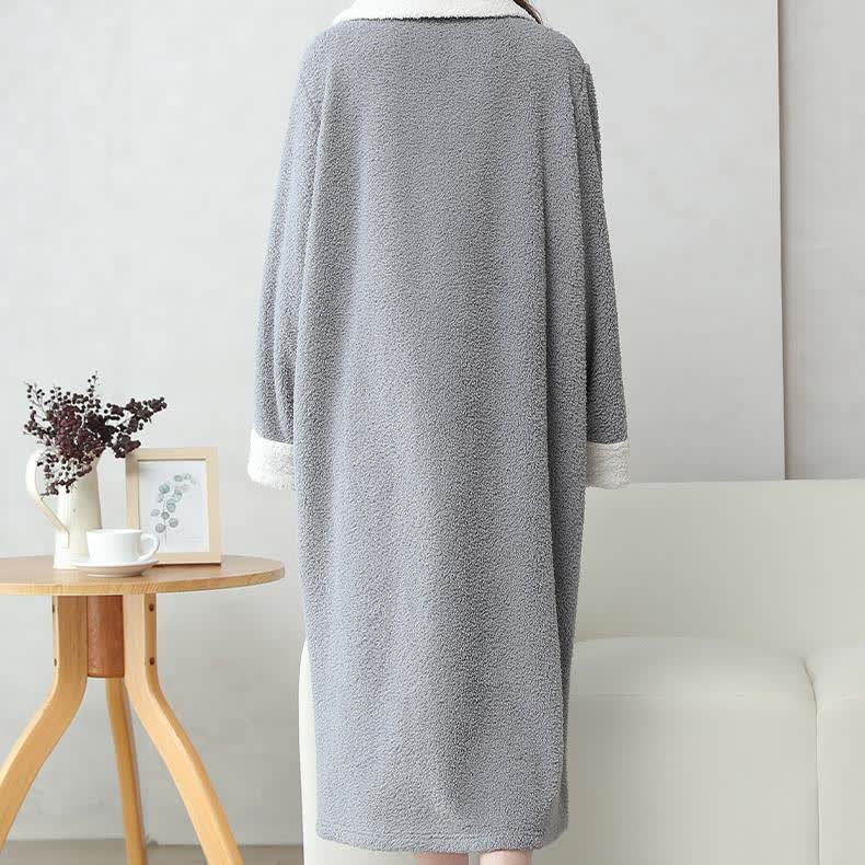 Soft Fleece Warm Zippered Long Nightgown