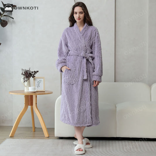 Simple Solid Color Soft Fleece Bathrobe