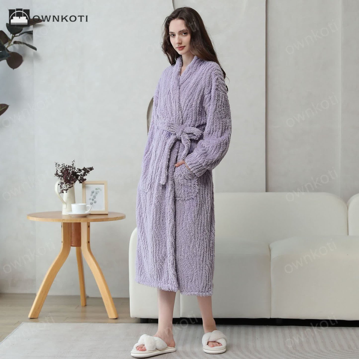 Simple Solid Color Soft Fleece Bathrobe