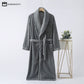 Solid Color Vertical Striped Flannel Bathrobe