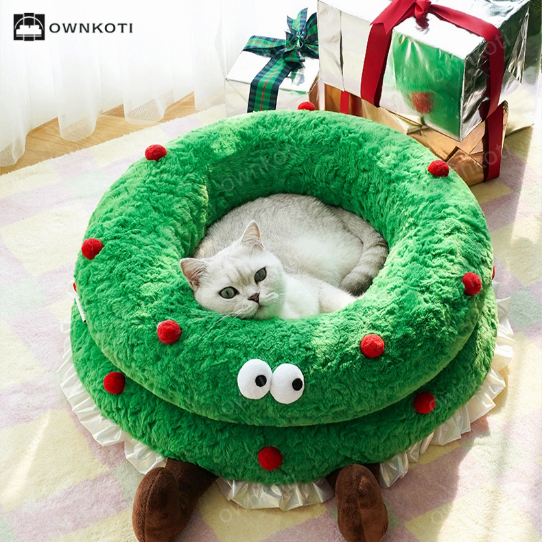 Cute Christmas Wreath Soft Pet Bed