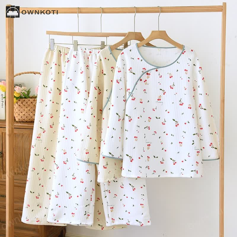 Double Layer Air Cotton Cherry Pajama Set