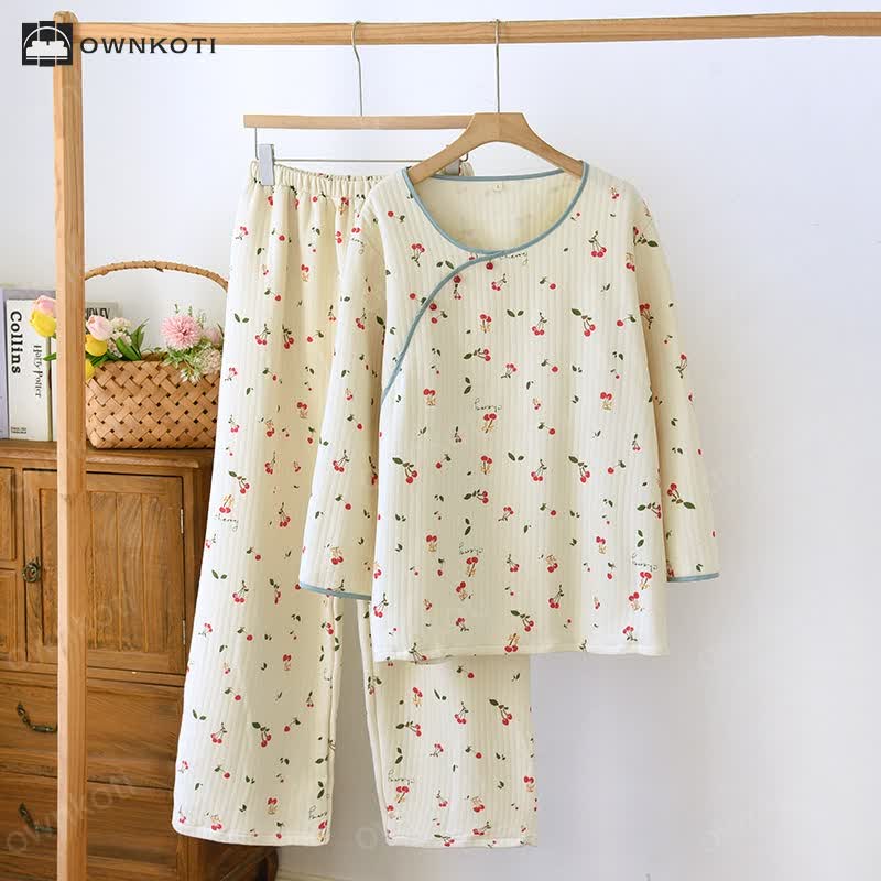 Double Layer Air Cotton Cherry Pajama Set