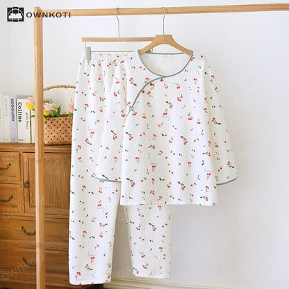 Double Layer Air Cotton Cherry Pajama Set