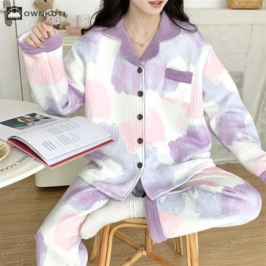 Plus Size Warm Cotton Nightwear Set