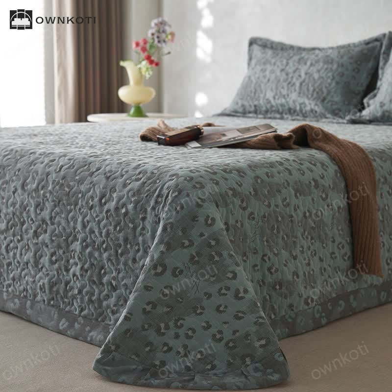 Leopard Print Double Layer Cotton Gauze Coverlet