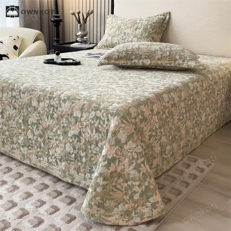 Jacquard Floral Quilted Cotton Gauze Coverlet