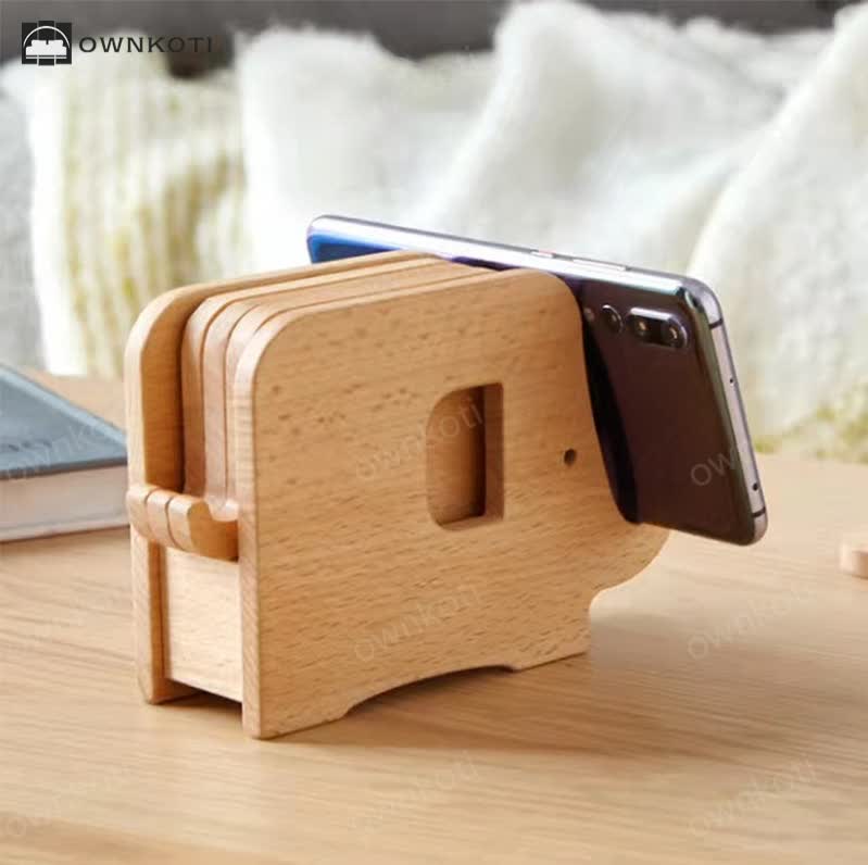 Elephant Wooden Phone Holder Coaster