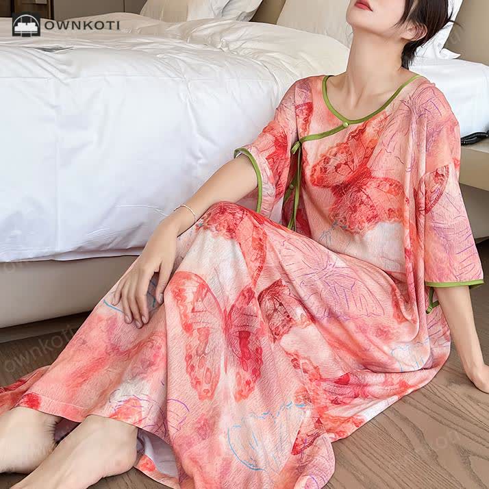 Plus Size Butterfly Breathable Long Nightgown