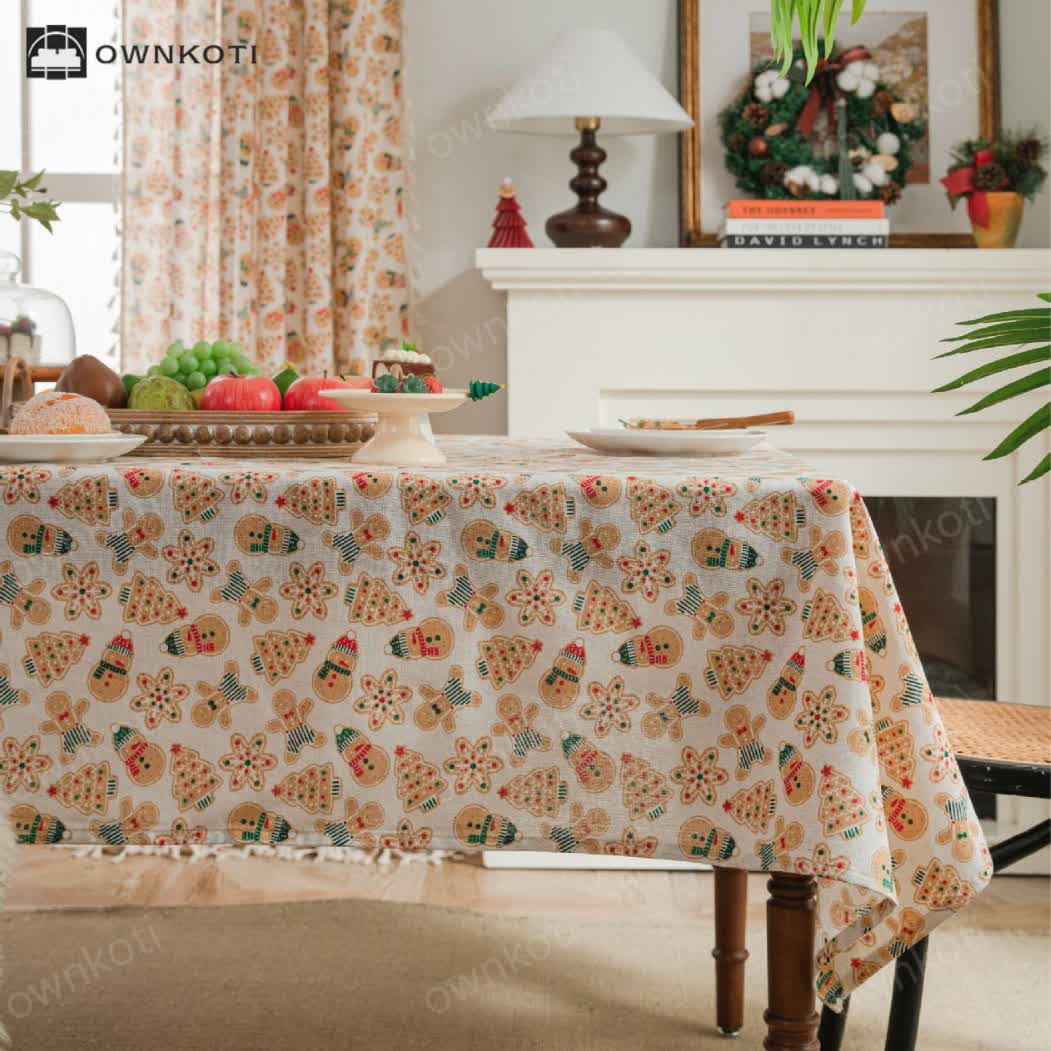 Christmas Festive Cotton Linen Tablecloth