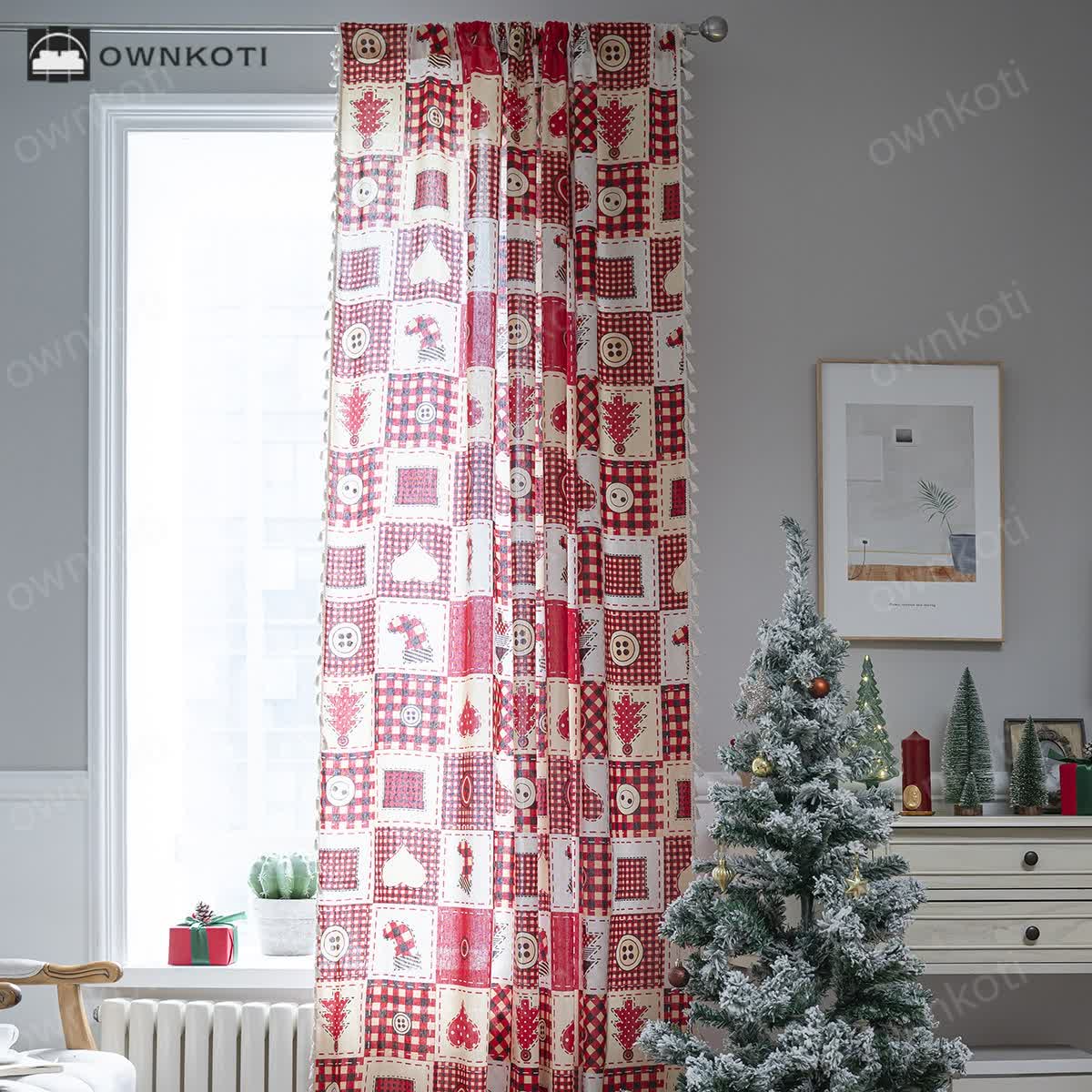 Christmas Festive Cotton Semi-shading Curtain