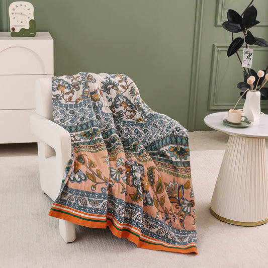  Retro Floral Cotton Gauze Comfy Blanket - 79" x 90" - image 0
