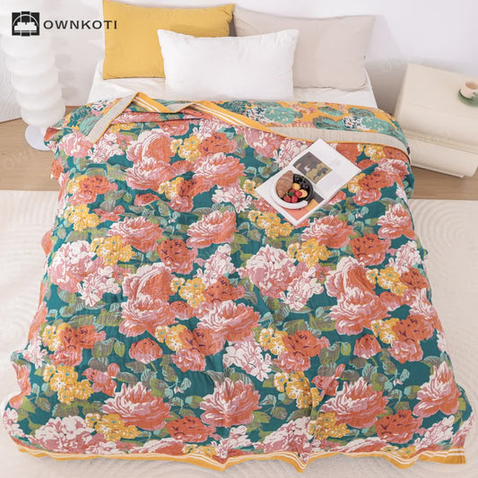 Elegant Bright Rose Cotton Gauze Quilt