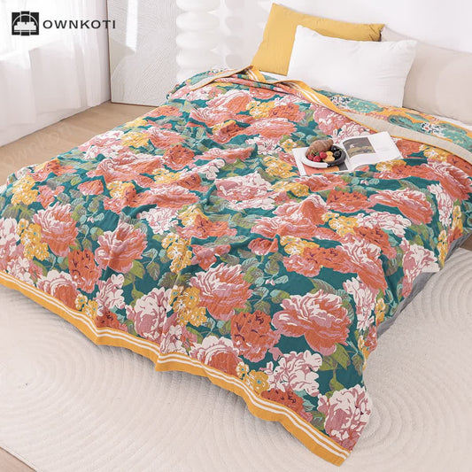 Elegant Bright Rose Cotton Gauze Quilt