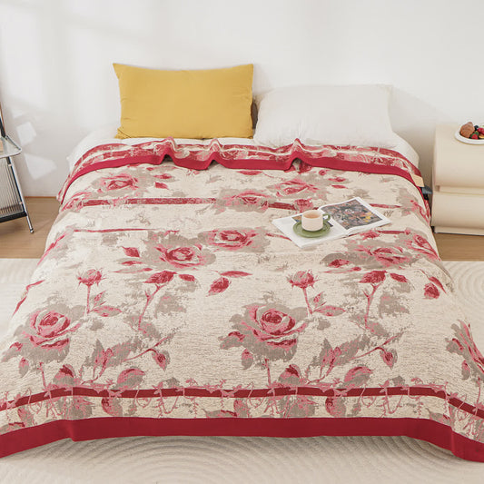 Cotton Gauze Rose Print Comfy Quilt - Red - King - image 1