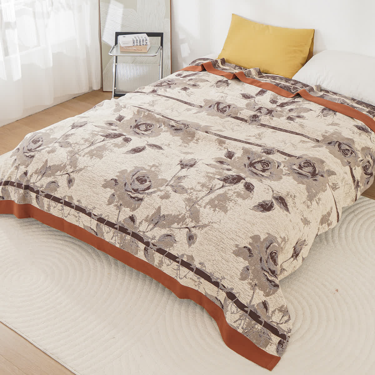 Cotton Gauze Rose Print Comfy Quilt - Caramel - King - image 6