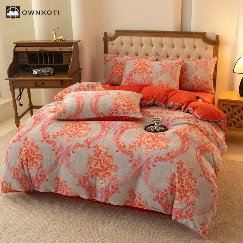 Floral Velvet Duvet Cover Bedding Set(4PCS)