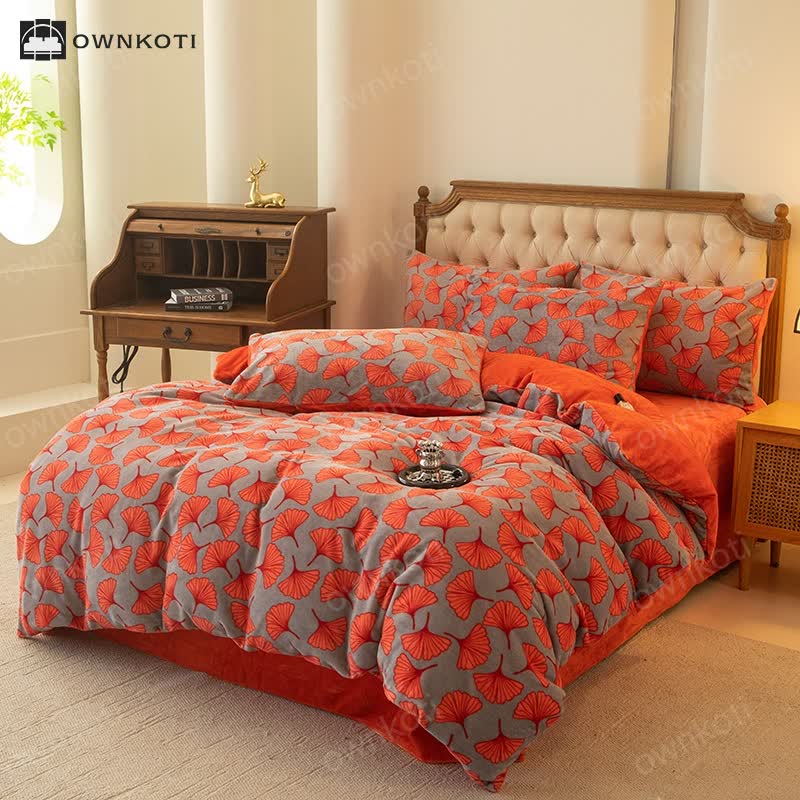 Ginkgo Leaf  Velvet Duvet Cover Bedding Set(4PCS)