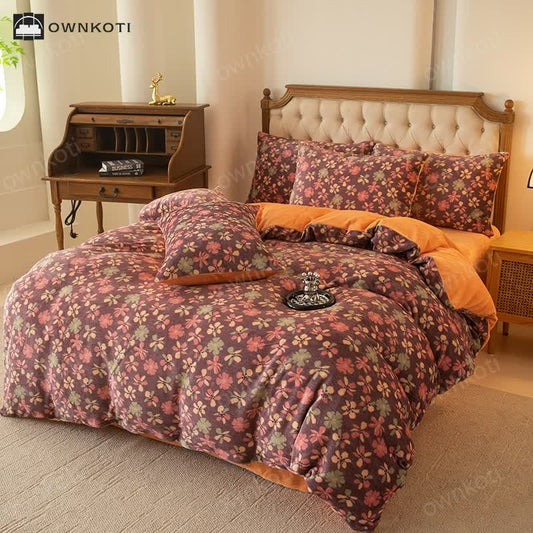 Comfy Velvet Floral Style Bedding Set(4PCS)