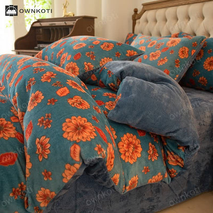 Elegant Floral Comfy Velvet Bedding Set(4PCS)