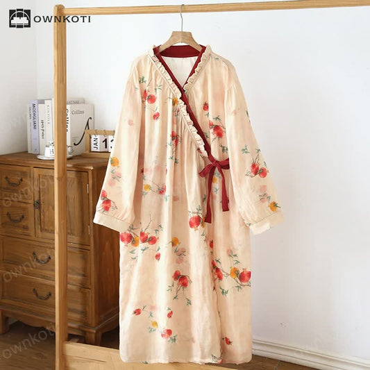 Rural Pomegranate Bamboo Fiber Nightdress