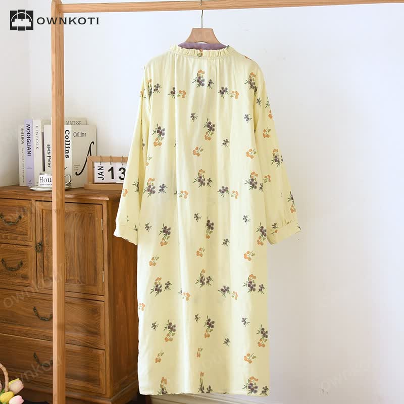 V-neck Cotton Floral Loquat Nightgown