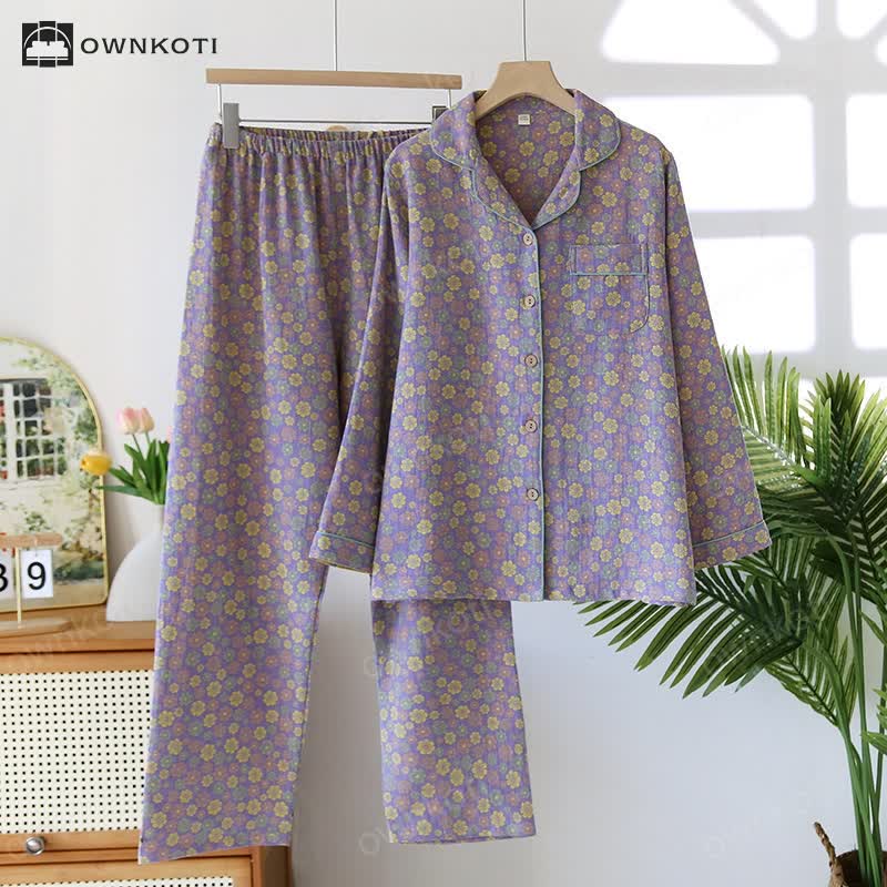 Jacquard Blooming Flower Cotton Pajama Set