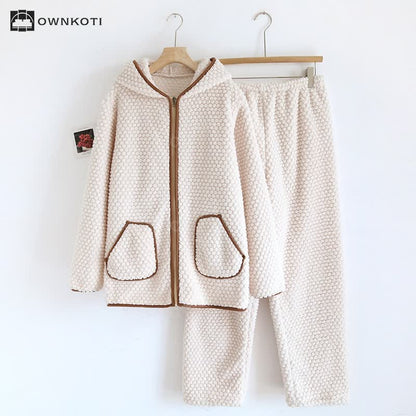 Warm Fleece Hooded Pajama Set