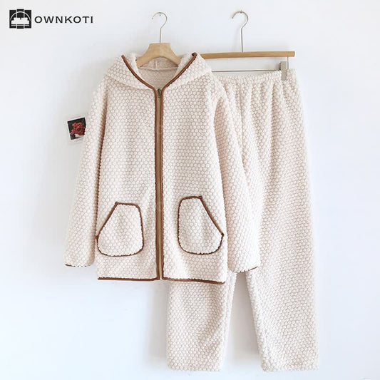 Warm Fleece Hooded Pajama Set