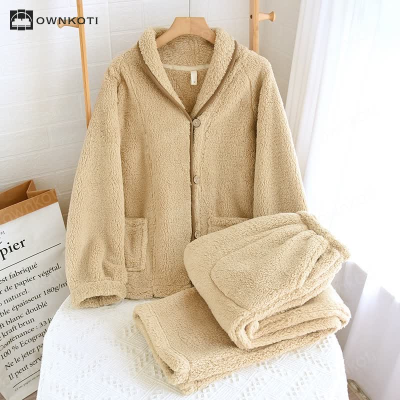 Simple Solid Color Fleece Couple Pajama Set