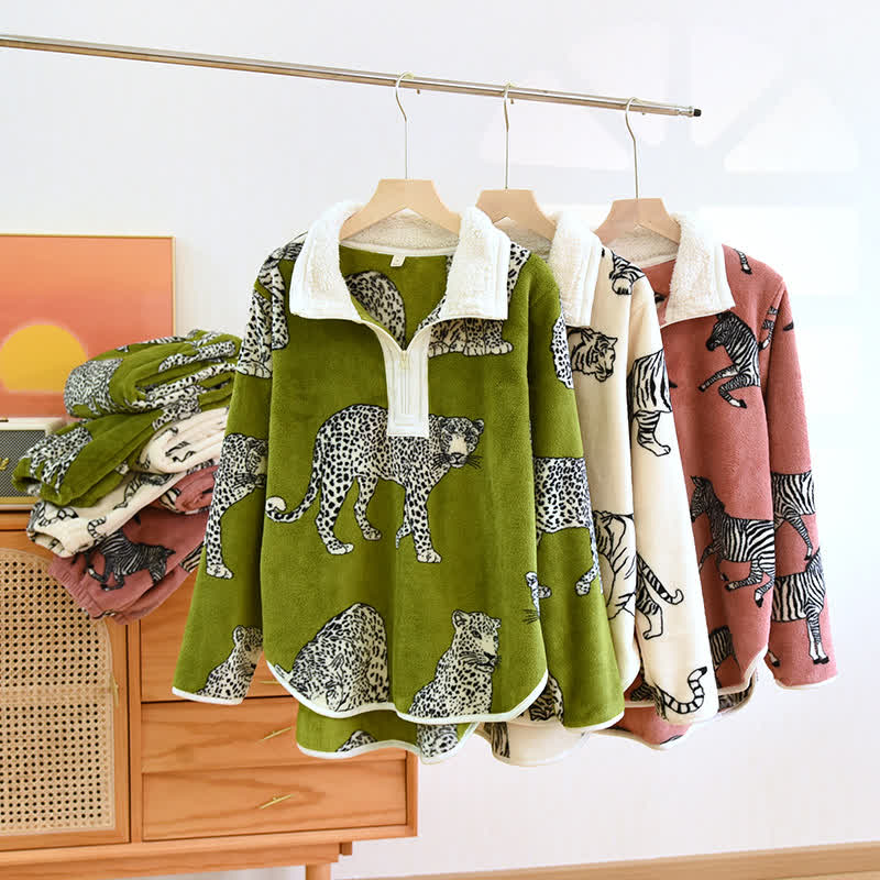 Animal Flannel Pullover Pajama Set