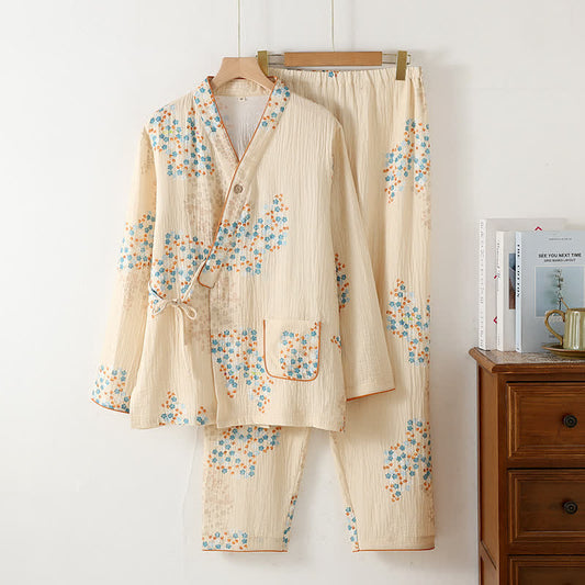 Cotton Kimono Long Sleeve Floral Pajama Set