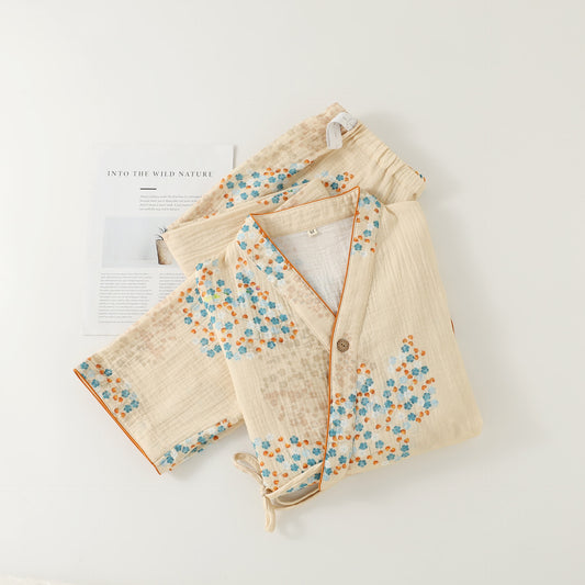 Cotton Kimono Long Sleeve Floral Pajama Set
