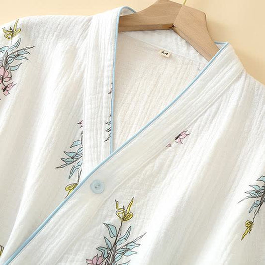 Floral Lily Kimono Cotton Gauze Pajama Set
