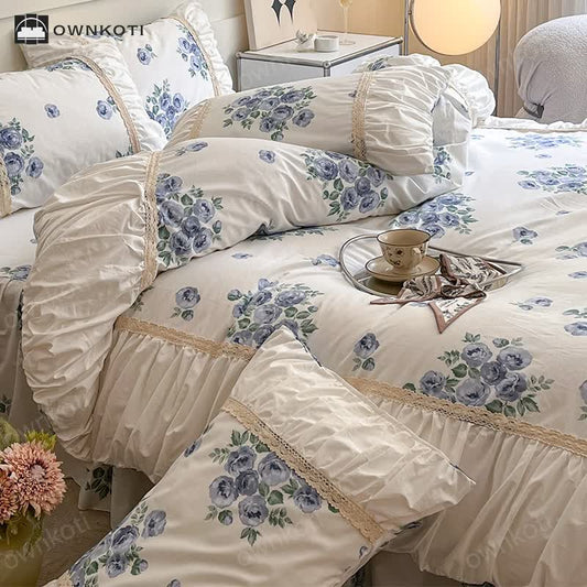 Cotton Duvet Cover Bed Skirt Bedding Set (4PCS)