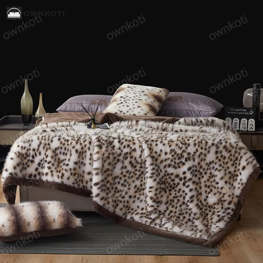 Snow Leopard Faux Fur Throw Blanket