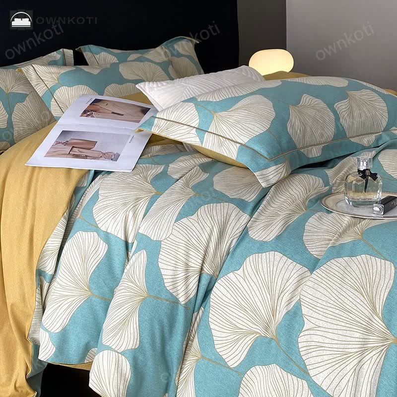 Brushed Cotton Ginkgo Leaf Flat Sheet Bedding Set(4PCS)