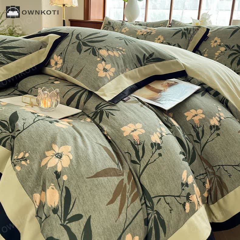 Brushed Cotton Refresh Floral Bedding Set(4PCS)