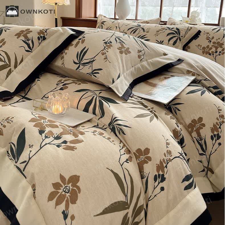 Brushed Cotton Refresh Floral Bedding Set(4PCS)