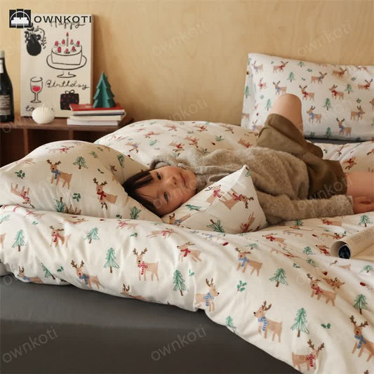 Christmas Tree Elk Cotton Bedding Set(4PCS)