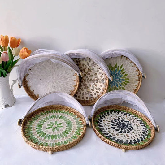 Rattan Colorful Shell Mesh Fruit Basket
